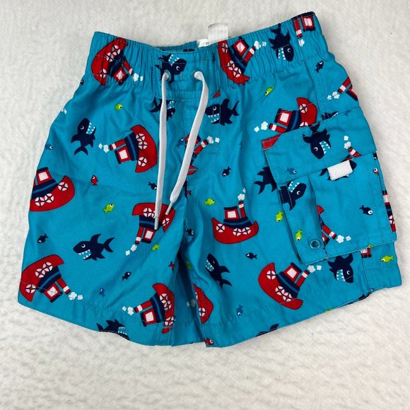 Wave Zone Toddler Boy's Swim Suit Sz. 12M. Sharks Tug Boats Fish Nautical - Picture 1 of 4